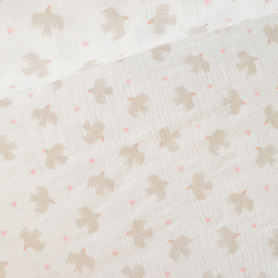 Tissu double gaze de coton Bio Poppy motif oiseaux fond Blanc