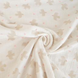 Tissu double gaze de coton Bio Poppy motif oiseaux fond Blanc