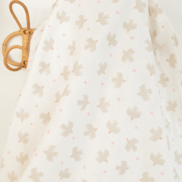 Tissu double gaze de coton Bio Poppy motif oiseaux fond Blanc
