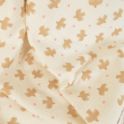 Tissu double gaze de coton Bio Poppy motif oiseaux fond Ecru