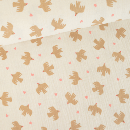 Tissu double gaze de coton Bio Poppy motif oiseaux fond Ecru