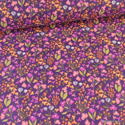 Tissu cretonne coton Bibury petites fleurs fond violet