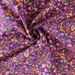 Tissu cretonne coton Bibury petites fleurs fond violet