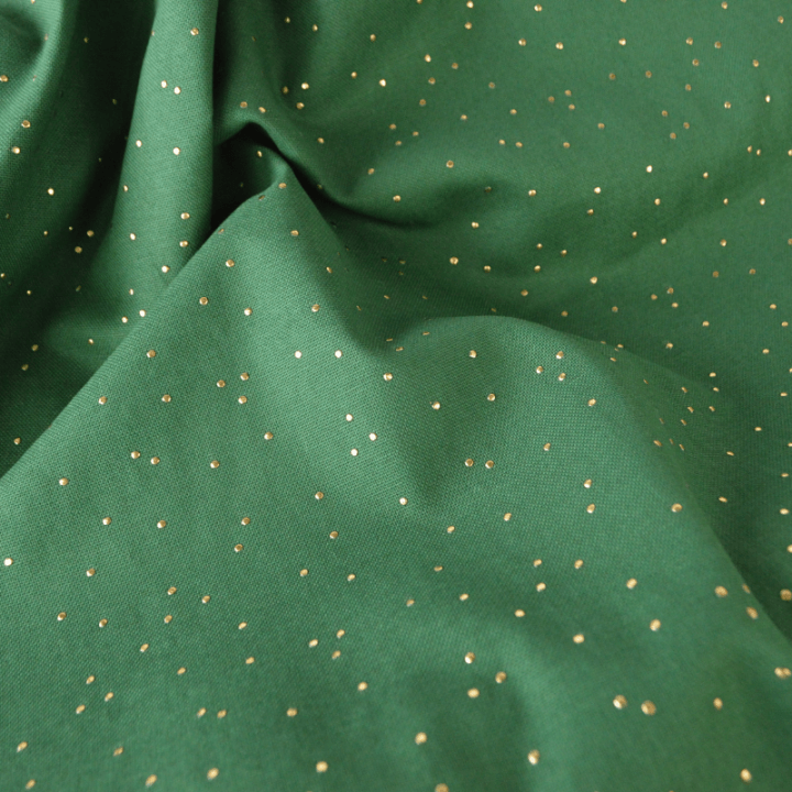 Tissu demi natté de Noël Pimiz motif pois dorés fond empire - OEKO TEX