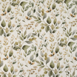 Tissu cretonne coton Luara feuillage vert fond blanc