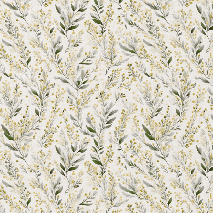 Tissu cretonne coton Mimosa fleurs jaunes fond écru