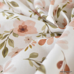 Tissu cretonne coton Zada fleurs jaunes fond blanc