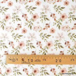 Tissu cretonne coton Zada fleurs jaunes fond blanc