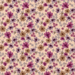 Tissu cretonne coton Aster fleurs violettes fond pêche