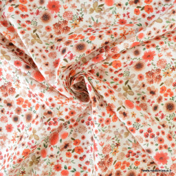 Tissu cretonne coton Hortense fleurs rouges fond écru