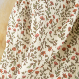 Tissu double gaze de coton Madeleine fleurs terracotta fond écru