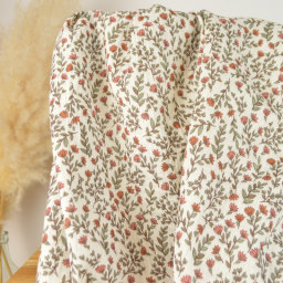 Tissu double gaze de coton Madeleine fleurs terracotta fond écru