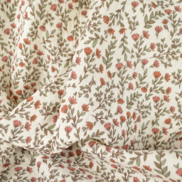 Tissu double gaze de coton Madeleine fleurs terracotta fond écru