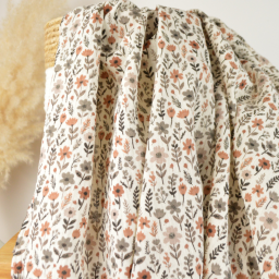 Tissu double gaze de coton Maddy fleurs camel fond écru
