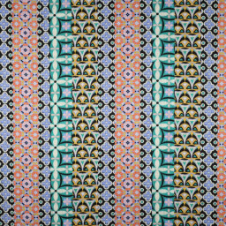 Tissu Satin de coton motif géométrique rayé bleu, rose et vert