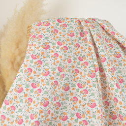 Tissu voile de coton bio petites fleurs roses et menthe