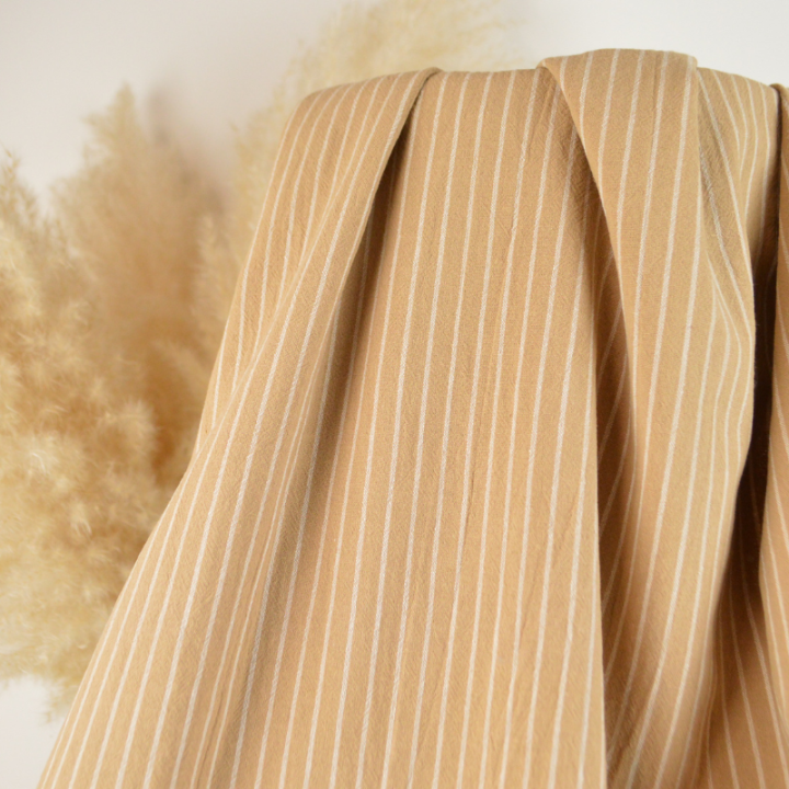 Tissu polycoton à rayures larges - Fond beige