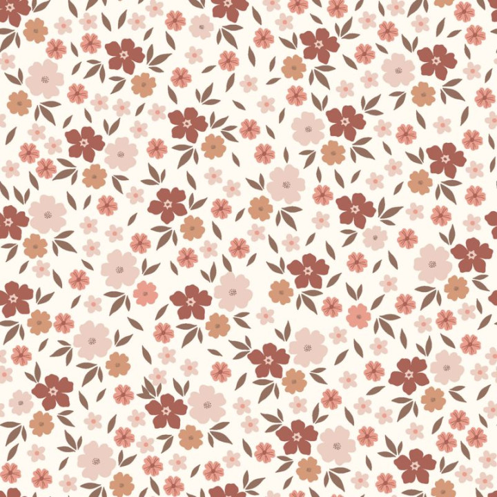 Tissu jersey de coton Daria motif fleurs fond blanc cassé - Oeko tex