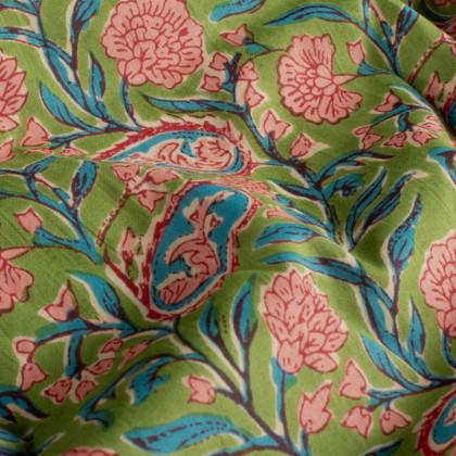 Tissu indien Varanasi en voile de coton – Motif floral fond vert