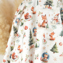 Tissu Cretonne de Coton Noël – Renards, Écureuils & Sapins Fond Blanc - Oeko tex