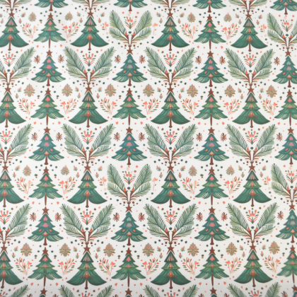 Tissu coton Blutree motifs sapins de Noël fond blanc - Oeko tex
