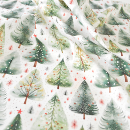 Tissu coton Ivalo motifs sapins de Noël fond blanc - Oeko tex
