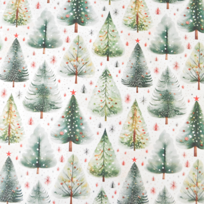 Tissu coton Ivalo motifs sapins de Noël fond blanc - Oeko tex