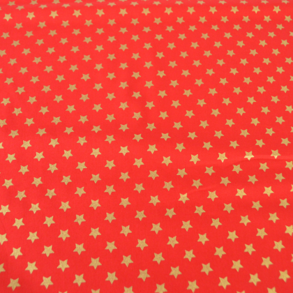 Tissu de Noël Stars motif étoiles Or fond Rouge - Oeko tex