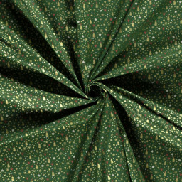 Tissu de Noël motif sapins, coeurs et étoiles or fond verts apin - OEKO TEX