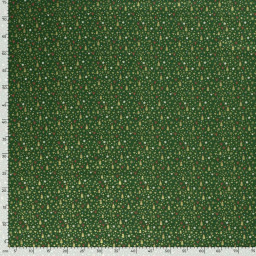 Tissu de Noël motif sapins, coeurs et étoiles or fond verts apin - OEKO TEX