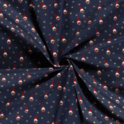 Tissu de Noël motif gnomes fond bleu marine - Oeko tex