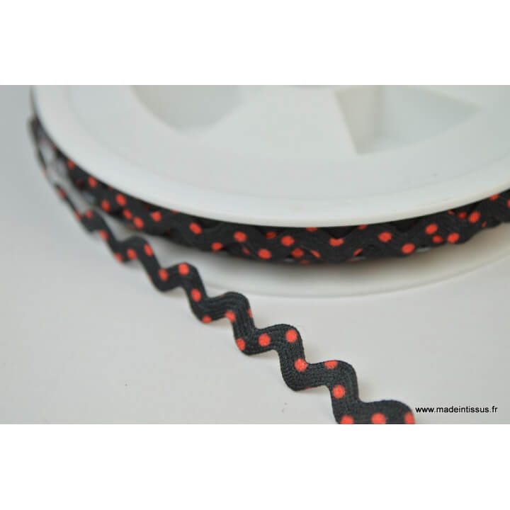 Serpentine Croquet à Pois rouge sur fond Noir 9mm x1m