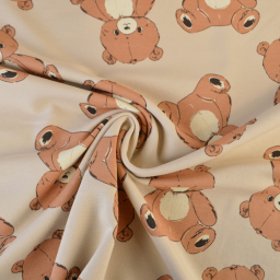 Tissu Sweat French terry motif ours fond beige - OEKO TEX