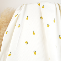 Tissu jersey côtelé coton stretch imprimé citrons pour couture