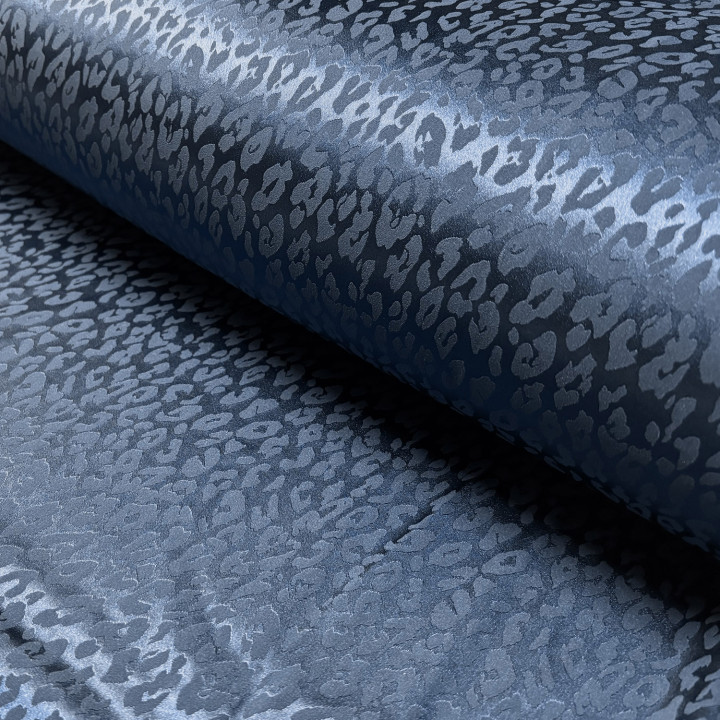 Tissu Satin Léopard ton sur ton bleu - oeko tex