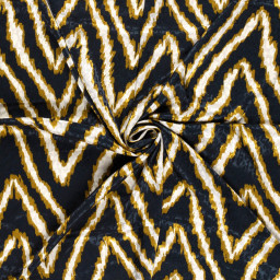 Tissu Satin léopard géométrique bleu, ocre et beige - oeko tex