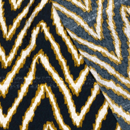 Tissu Satin léopard géométrique bleu, ocre et beige - oeko tex