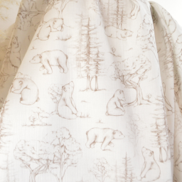 Tissu Double Gaze de Coton – Motif Ours et Forêt de Sapins