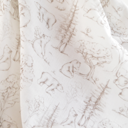 Tissu Double Gaze de Coton – Motif Ours et Forêt de Sapins