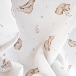 Tissu Double Gaze de Coton – Motif Ours Sauvages – Fond Blanc