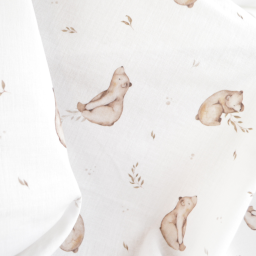Tissu Double Gaze de Coton – Motif Ours Sauvages – Fond Blanc