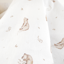 Tissu Double Gaze de Coton – Motif Ours Sauvages – Fond Blanc