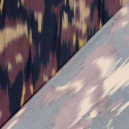 Tissu Satin motif style Ikat - Aubergine