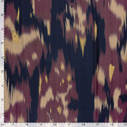 Tissu Satin motif style Ikat - Aubergine