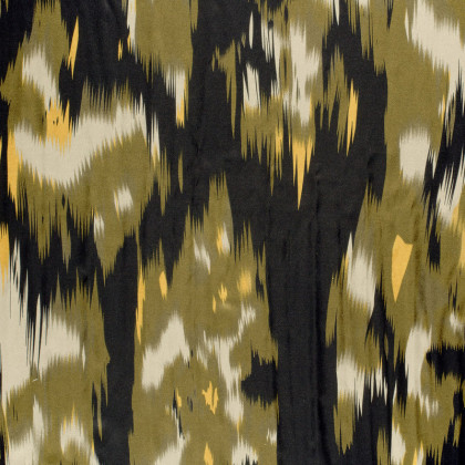 Tissu Satin motif style Ikat - Noir et vert