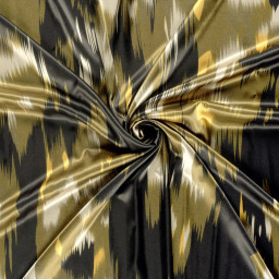 Tissu Satin motif style Ikat - Noir et vert