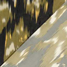 Tissu Satin motif style Ikat - Noir et vert