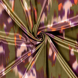 Tissu Satin motif style Ikat - Violet et vert