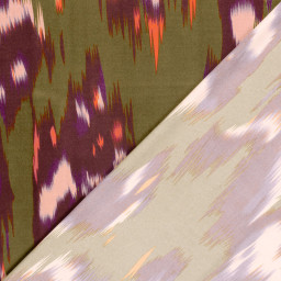 Tissu Satin motif style Ikat - Violet et vert