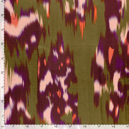 Tissu Satin motif style Ikat - Violet et vert